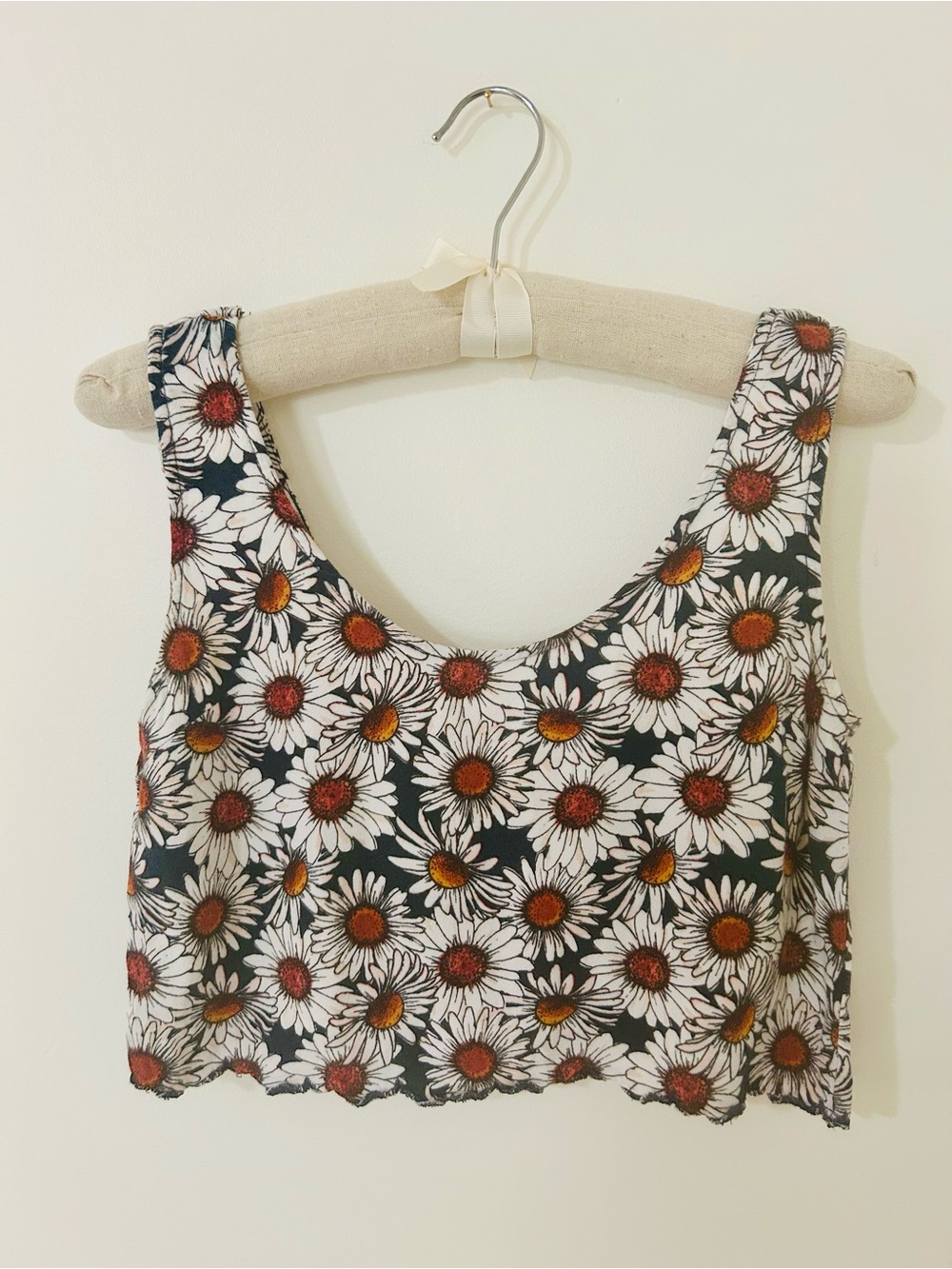 LA Hearts Daisy Print Scoop Neck Crop Top Tank S